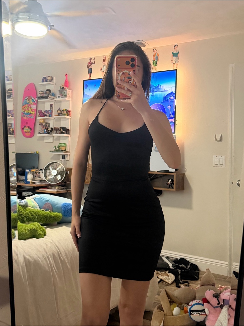 Heart & Hips Black Slim-Strap Bodycon Mini Dress